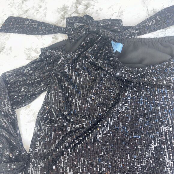 NWT NEW CeCe Rich Black Sequin Long Sleeve Dressy Party Top Size S - Picture 7 of 15